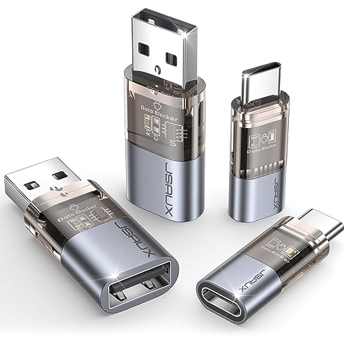 JSAUX USB Datenblocker & USB C Datenblocker (4er Pack), Transparenter Typ-A & Typ-C Data Blocker nur zum Aufladen, Schutz vor Juice Jacking, Verweigerung von Hacking, Sicheres Aufladen