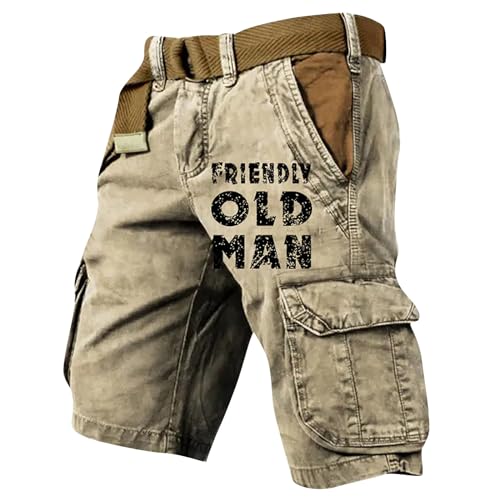 KONG JIMFAN Cargohose Herren Kurz Hosen Knielang Cargo Shorts Arbeitsshorts mit Taschen Sommer Arbeitshosen Lässig Shorts Baggy Radlerhose Sporthose Outdoor Jogginghose Wanderhose(#E Khaki,S)