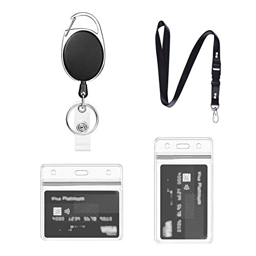Einziehbarer Ausweishalter und Lanyard mit Kartenhalter, 1 Set - Lanyard, Schlüsselband Ausziehbar und Durchsichtigen Wasserdichten Ausweishülle, für Schlüssel,ID Card Holder (Schwarz A01)