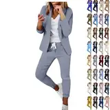 Generisch Blau Hosenanzug Damen Festlich Elegant Einfarbig Business Outfit Anzug Hosenanzüge Hosenanzug Lounge Set Sportanzug Zweiteiler Blazer Sommer 2 Teiler Freizeitanzug Streatwear