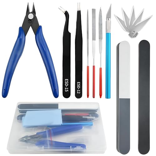AMSNINK 15 Stück Model Tools Kit für Modellbauer, Modellbau Werkzeug Set, Modellbau Zubehör, Grundwerkzeuge, Kit Für Gebäude, Autos, Flugzeuge, Modellbau, Reparatur Und Befestigung