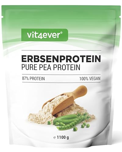 Erbsenprotein Pulver 1,1 kg / 1100 g - 87% Proteingehalt - 100% Erbsen-Proteinisolat - Herkunft Belgien - Vegan - Reines Eiweißpulver - Laborgeprüft - Frei von Gluten, Soja und Laktose