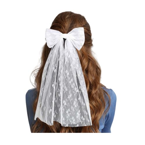 Bieiyhe Brautjungfern Schleier Braut Haarschleife Weiß,Schleier mit Perlen,Braut Veil,Schleier mit Haarspange,Kurze Schleife Tüll Haarschmuck,Hochzeit ZubehöR Schleier,Schleier Dekorationen für Damen
