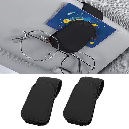 Heshebuy 2 Stück Brillenhalter für Auto Sonnenblende, Brillenhalter für Auto, Sonnenbrillenhalter Auto, Magnetische Auto Visier Brillenhalter,Sonnenbrillen Halterung/Ticket-Kartenclip (Schwarz)