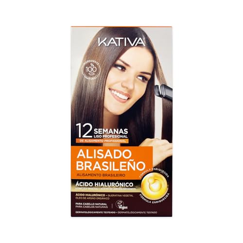 KATIVA Brasilianisches Glättungsset, professionelle Glättungsbehandlung zu Hause, bis zu 12 Wochen haltbar, Keratinglätten, pflanzliches Keratin, ohne Formalol, einfach anzuwenden, orange, 0.44 kg