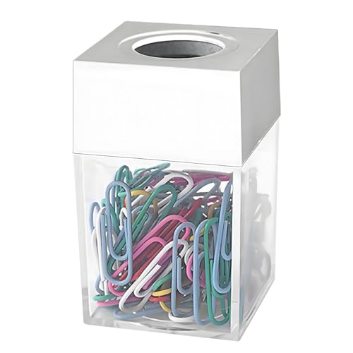 FRYSKYO Büroklammer-Halter, magnetische Büroklammer-Halter, Büroklammer-Halter für Schreibtisch, transparenter Büroklammer-Spender, Schreibtischbedarf-Organizer, Zubehör (weiß)