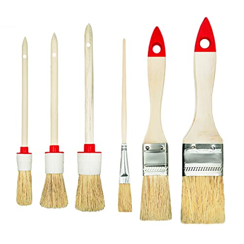 M7 Set mit 6 Pinseln 3 flach 3 rund 0 "1,5" 2 "4" 6 "Serie 04 für Malerarbeiten mit Farben und Lacken gleichmäßige Abdeckung Naturborsten