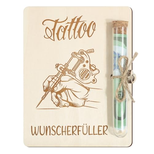 BOFUNX Tattoo Geschenk aus Holz Tattoowierung Geldgeschenk Verpackung mit Reagenzgläser Lustige Tattoo Geschenk für Damen Herren Tattoo Liebhaber Tätowierer