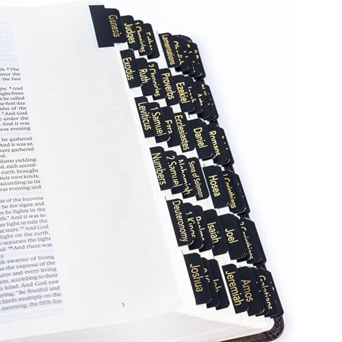 TELAIN Bibelregister, 72 laminierte Bibelregister für Frauen und Männer, leicht zu lesen und anzubringen, Großdruck-Bibelregister, Bibelstudium Zubehör (Schwarz)