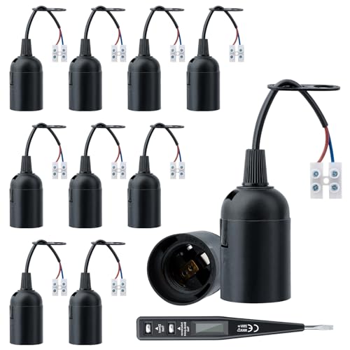 10 Stücke Fassung E27 Renovierfassung, Lampenfassung Baustellenfassung +VDE-Spannungsprüfer, Schwarze Renovierfassung, Lampenfassung mit Kabel, Baustellenfassung E27,E27 Lampenfassung