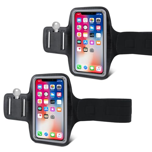 2 Stück Sportarmband Handy Mit Kopfhörer Tasche, Sportarmband Handy Universal, Handy Tasche Joggen Running Armband, Handyhalterung Joggen Armtasche Geeignet für alle Smartphones Bis Zu 6.8''