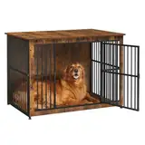 Feandrea Hundekäfig Möbel, Beistelltisch, Hundebox, Moderne Hundehütte Indoor für Hunde bis zu 37 kg, hochbelastbar, geschlossener Boden, Hundehaus 2 Türen, vintagebraun PFC024X01