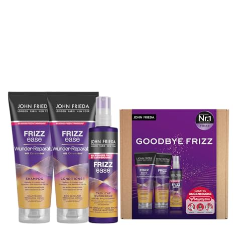 John Frieda Frizz Ease Wunder Reparatur Vorteils-Set - Shampoo, Conditioner, Sofort-Pflege-Spray und MegRhythm Augenmaske - Wohlfühlprogramm für Zuhause