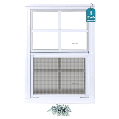 Melkus Schuppenfenster, 30,5 x 45,7 cm, bündig montiert, Haushaltsfenster mit gehärtetem Glas und Bildschirm, Schiebefenster für Hühnerstall, Schuppen, Garage, Spielhaus, Scheune, Gewächshaus, Weiß, 1