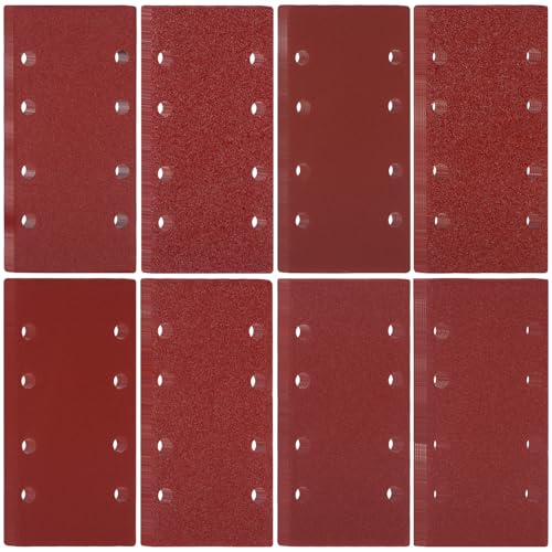 Cexovo Schleifpapiersatz,56tlg Schleifpapier Klett Schleifblatt Set 93 x 185 mm Körnung 40/60/80/120/180/240/320/400 8 Löcher Zubehör für Multischleifer Schwingschleifer für Holz Metall und Farbe