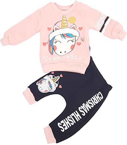 Generisch Baby Mädchen Kleinkinder 2er Set Jogginganzug Trainingsanzug Sportanzug Fitness Hose Jogginghose 2 Teilig Größe 68 74 80 86 6M 9M 12M 18M (86 (18M), Pink)