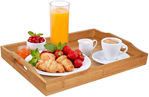 Dudoplatz Bambus Serviertablett mit Griffen Serviertablett Ideen für Abendessen, Tee, Bar, Tisch, Frühstückstablett, gut für Partys oder Betttablett (45 x 33 x 3 cm)