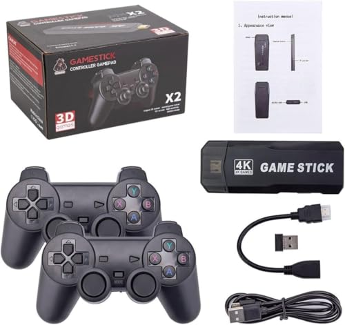 Cawevon Retro Videospielkonsole, Mini Plug and Play Game Stick, Dual 2,4G Wireless Controller Nostalgie Stick Spiel mit 20+ Emulatoren & 256G Karten, eingebaute 58.000+ Spiele (256G)