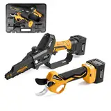 SWANSOFT PRU36 Elektrische Gartenschere und 6’ Akku-Kettensäge mit 2 x 4 Ah Akkus, 2-in-1-Set, professionelle Gartenscheren für Weinberge, Obstgärten