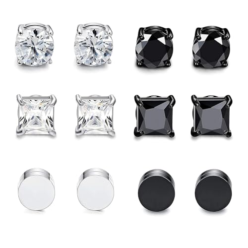 Magnetischisch Ohrringe, 6 Paare Magnetischisch Ohrringe Damen,Kein Piercing Magnetischischische Ohrringe für Herren Mann Damen,Magnetischischohrringe, Intarsien Nicht Durchbohrend(Silber, Schwarz)
