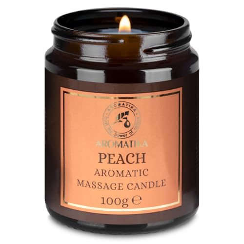 Massagekerze Pfirsich 100g - Sojawachs Kerze - Massage Kerze Duftkerze mit Kokosöl & Mandelöl - mit Fruchtiges Aroma