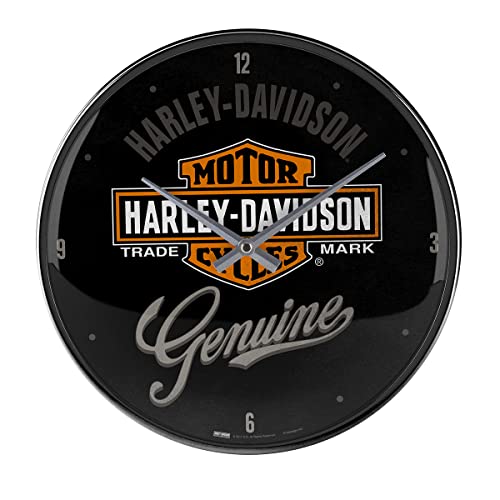 Nostalgic-Art Retro Wanduhr, Ø 31 cm, Harley-Davidson – Genuine – Geschenk-Idee für Biker, Original Lizenzprodukt (OLP), Große Küchenuhr, Vintage Design