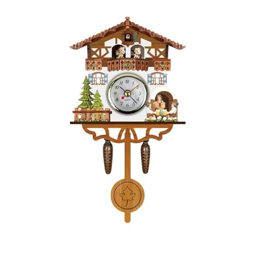 KIMISS Antike Kuckucksuhr - Holzhaus -Wanduhr mit Pendel, Stille Bewegung, Retro Wohnkultur für Wohnzimmer, Küche und Büro (CM004)