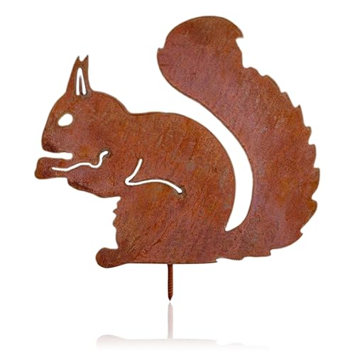 Peysaitr Rostiges Eichhörnchen Deko Gartenstecker mit Schraubgewinde, 28cm x 21cm, Ostern Rost Deko Gartendeko für Draußen, Rost Deko für Holz Zaunfiguren Gartendeko