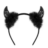 PARTY DISCOUNT NEU Haarreif Teufelshörner mit Pailletten, schwarz