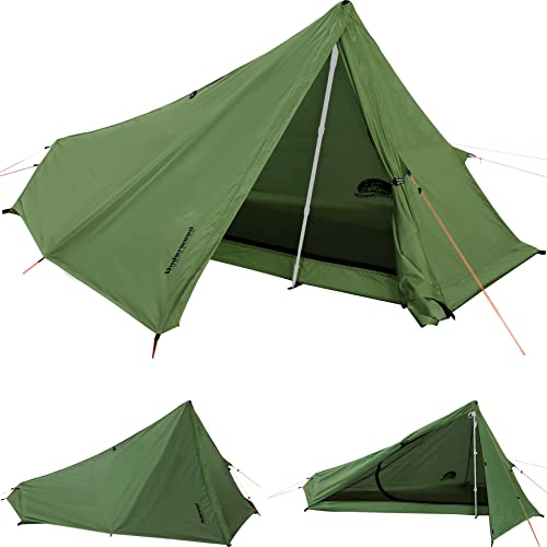 1 Personen Zelt für Camping – Ultraleicht Trekkingstock Zelt, Wasserdicht Outdoor 1 Mann Zelt, Kompakt Zelt mit Kleines Packmaß für Wandern, Strand, Festival(Keine Trekkingstöcke)