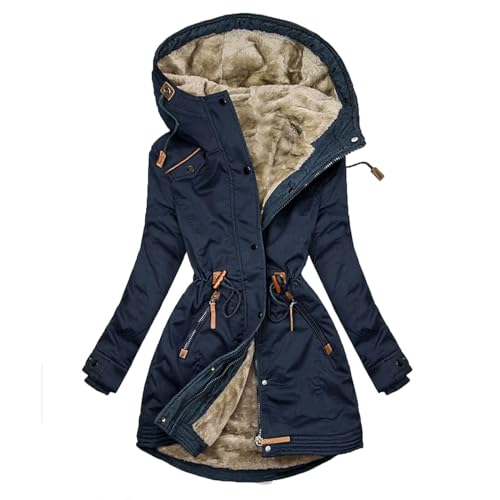 EMATOP Steppjacke Damen Warmer Lange Wintermantel Leichte Langarm Steppmantel mit Kapuze Winterjacke Elegant Lässig Winterparka Mantel Outdoor Baumwolle Daunenjacke Winddicht Jacke Windbreaker