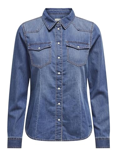 ONLY Damen Jeans-Bluse Jeanshemd ONLAlexa Damenbluse in Denim-Optik 15315185 Medium Blue Denim M