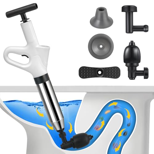 Abflussreiniger Pumpe,Rohrreinigungspumpe mit Vier SaugnäPfen,Rohrreiniger Druckluft mit Luftdruckanzeige für Waschbecken,Bodenablauf,Toiletten,Rohrverstopfung（Weiß）