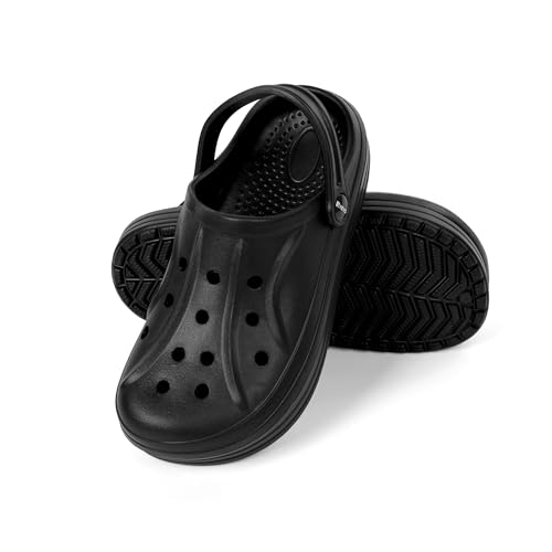 HEYO Clogs Herren Damen Leichte Gartenschuhe Pantoletten Unisex Gartenclogs Sandalen (Schwarz, EU Schuhgrößensystem, Erwachsene, Numerisch, M, 45)