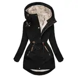 Awrvia Steppjacke Damen Winter Warmer Winterjacke Lang Baumwolle Pufferjacke mit Kapuze Wintermantel Gefüttert Fleece Daunenjacke Slim Fit Fleecejacke Einfarbiges Mode Mantel Outdoor Trachtenjacke