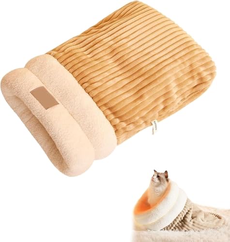 Katzen Schlafsack, Cat Winter Sleeping Bag, Schlafsack Katze, Cat Sleeping Bag, Gemütliches Katzenbett für Hauskatzen, Pet Sleeping Bag Gifts for Small Cats and Dogs(Brown)