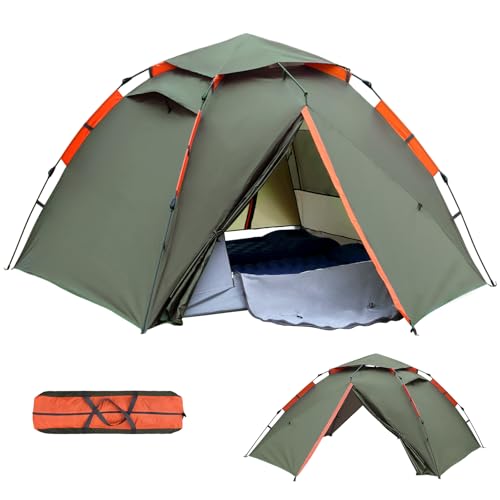 Camping Zelt Pop Up Zelte Doppelschicht Camping 2-4 Personen PU5000 Automatisches Sofortzelt Wasserdicht Winddicht Wurfzelt Tunnelzelt Quick Up Zelt für Trekking Familien Campingzelt