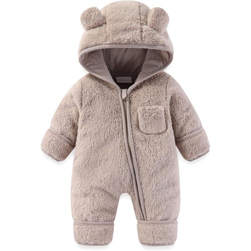 Baby Schneeanzüge Winter Overall Kapuzenmantel Winter Strampler Fleece Overall mit Fuß für Babys Neugeborene Kleinkind Mädchen Jungen Warm Jumpsuit Overall Kälteschutz für (01-Light Gray, 0-3 Months)