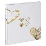 Hama Fotoalbum Herz-Motiv 29x32 cm (Hochzeitsalbum mit 50 weißen Seiten Fotobuch für 250 Fotos im Format 10x15, Album zum Einkleben und Selbstgestalten) weiß/gold