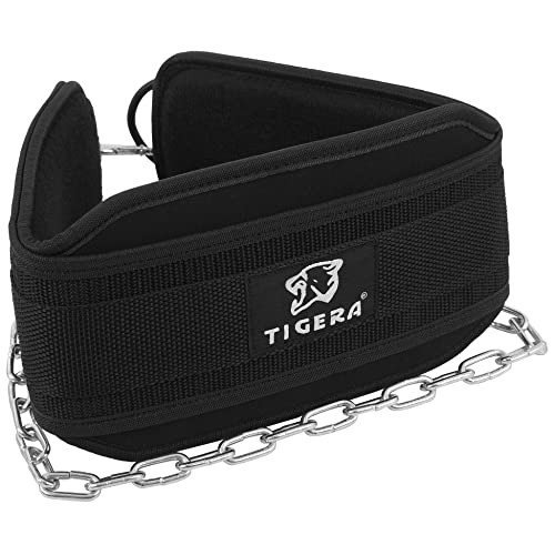 TIGERA Fitness Dip Gürtel mit Kette für Männer & Frauen Dipping Pull Up Gürtel Crossfit Gewichtheben Training Gym Bodybuilding Gewichtheben