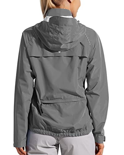 WILLIT Damen Radfahren Fahrradjacke Wasserdichte Regenjacke Leichte Laufjacke Atmungsaktiv Regenjacke Windbreaker Radjacke Wandern Fahrrad Jacke Packable Hooded Dunkelgrau S