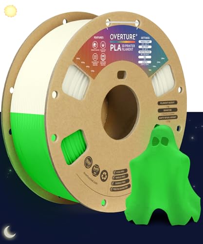 OVERTURE PLA 1.75mm 3D Drucker Filament, 1kg Pappspule (2.2lbs), Maßgenauigkeit +/-0.02mm, Passen die meisten FDM Drucker (Nachleuchtend Grün)