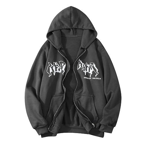 Sweatjacke Herren Zipper Hoodie Y2K Oversized Sweat Jacken Hoody Mit Kapuze Kapuzenpullover Kapuzenjacke Sweatshirt Hoodie Pullover Geschenke Für Männer Jungen Herren Grey S