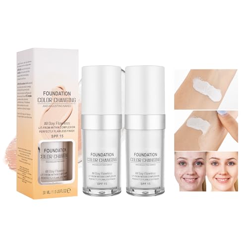 Foundation Color Changing für Farbkorrektur, gleichmäßigen Hautton & Abdeckung von Unvollkommenheiten für natürliches Gesichtsaussehen, inklusive SPF15 Foundation, Stark deckende Foundation x2pcs