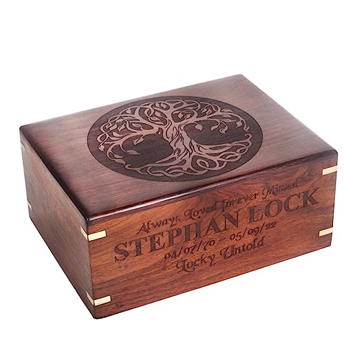 Personalisierte Urnen für Mensch oder Haustierasche, personalisierte hölzerne gravierte Feuerbestattungsurne, Holz-Beerdigungsurne – Erinnerungsbox, Gedenkurne oder Schatulle (Holzgravur, klein – 16,5