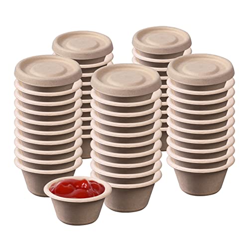 50 Stücke Aufbewahrungsdosen mit Deckel, 2oz/4oz Frischhaltedosen Auslaufsichere Runder Lebensmittelbehälter, Kleine Dosen für Soßen, Dips, Gewürze, biologisch abbaubar und kompostierbar (2 oz)