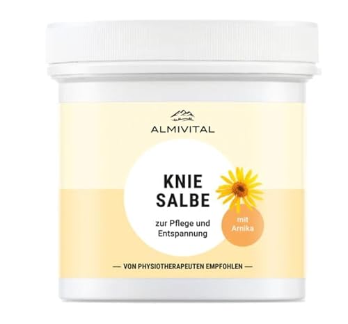 ALMIVITAL Kniesalbe | Entspannung für strapazierte Knie und beanspruchte Hautpartien | Massagecreme Physiotherapie | Knie Creme mit Arnika | 250ml
