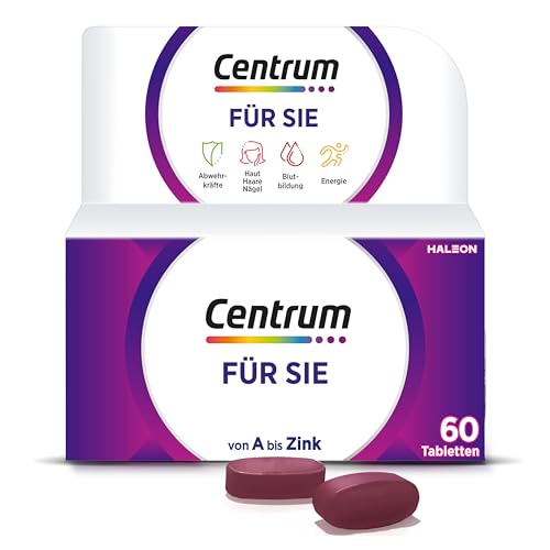 Multivitamin - Centrum Für Sie, 60 St. - Hochwertiges Nahrungsergänzungsmittel mit Mikronährstoffen speziell für Frauen - Vitamine, Mineralstoffe und Spurenelemente zur täglichen Komplettversorgung