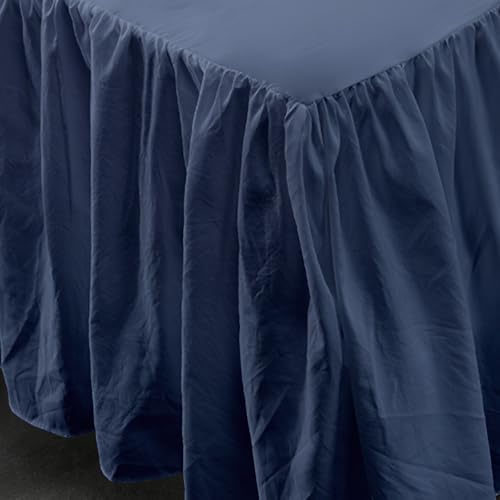 Gohytal Volant Betthusse, Eleganter Bettrock 140x200 cm mit Rüschen Höhe 45 cm Wrap Around Style Bettrock zum Umwickeln Bettvolant Bezug für Lattenrost - Marineblau
