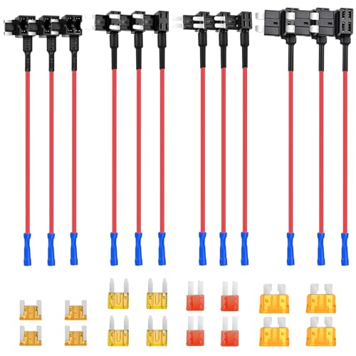 WANDGU Auto Stromkreissicherungshahn Set: 12 Stück Kfz Sicherung Verteiler mit ATO, Micro2, Mini und LP-Mini Adapter, ​​Hardwire Kit Kabel​​ Kompatibel für ​​Auto, Lkw, Motorrad, Boot​​